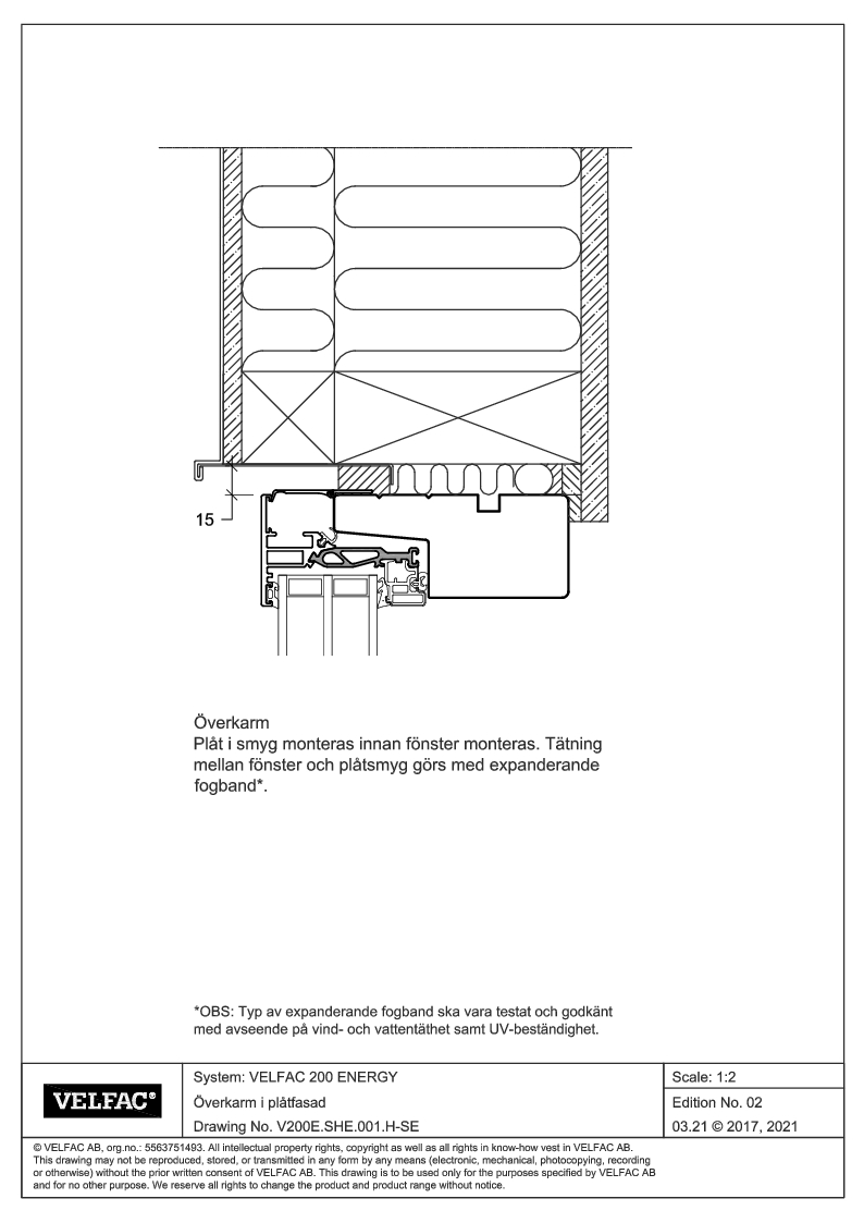 Inbyggnad av överkarm i plåtfasad